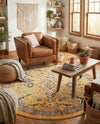 Seville Stripes Collection Area Rug -  Malaga (Yellow) Round Yellow  lifestyle 36