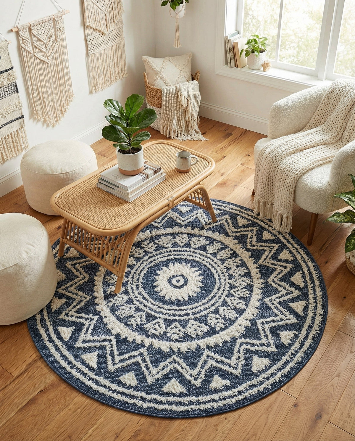 Sahara Chic Collection Area Rug -  Tangier Round Blue  lifestyle 125
