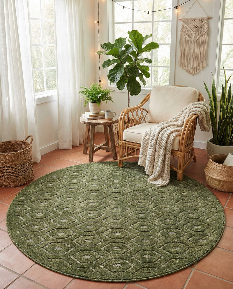 Garden Lattice Charm Collection Area Rug - Arbor (Green) Round Green  lifestyle 40