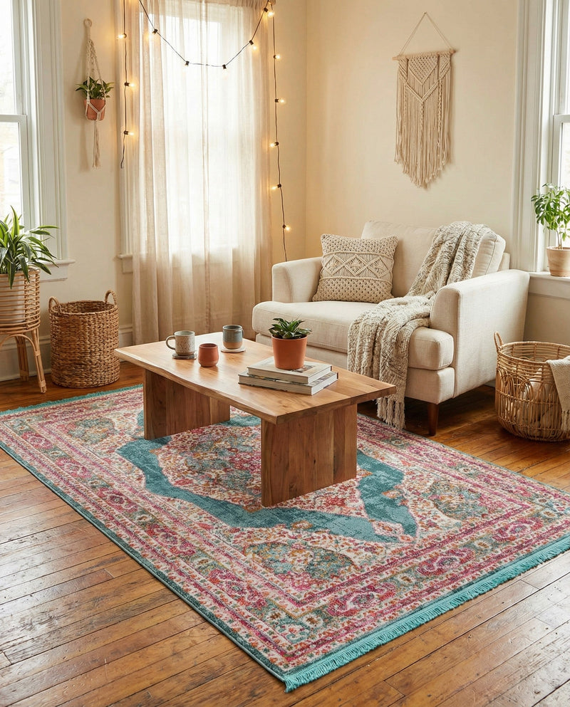 Caribbean Breeze Collection Area Rug -  Windward Rectangle Turquoise  lifestyle 9