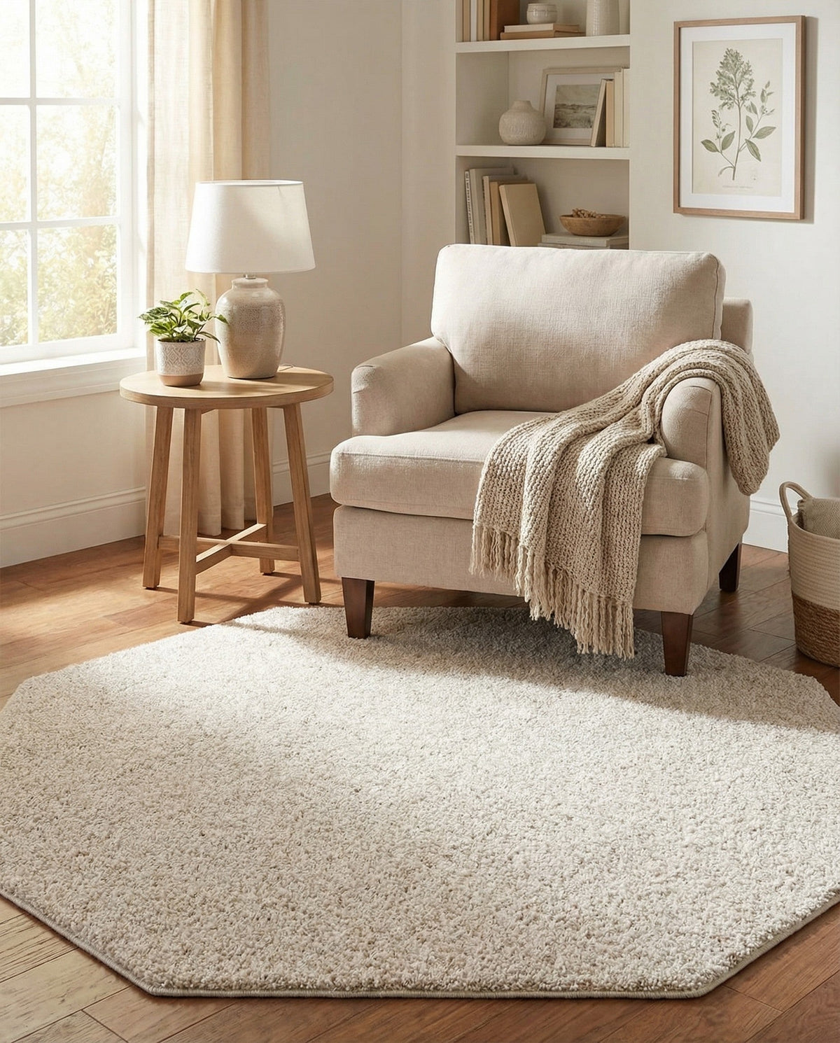 Solid Shag Seaside Collection Area Rug - Azure Cove (Ivory) Octagon Ivory  lifestyle 82