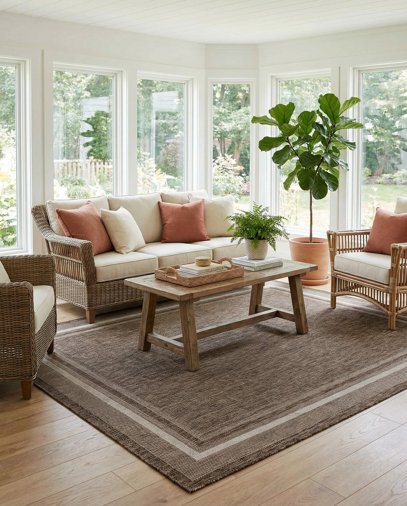 Terrace Fringe Collection Area Rug - Veranda (Brown) Rectangle Brown  lifestyle 35