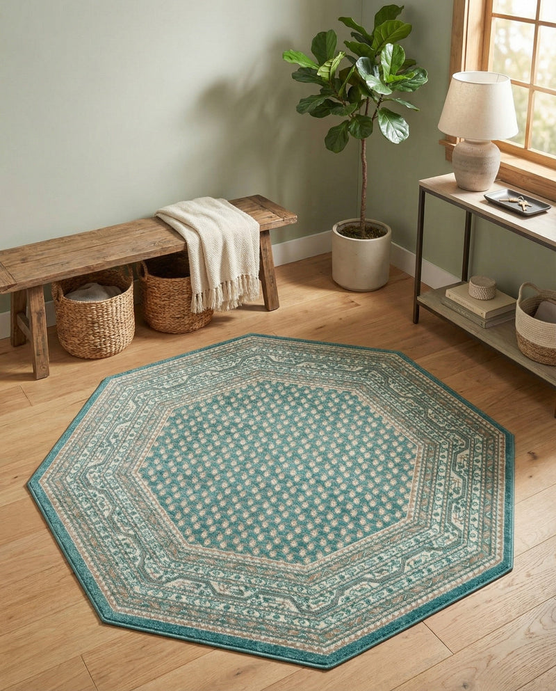 Soho Elegance Collection Area Rug -  Mercer (Turquoise) Octagon Turquoise  lifestyle 60