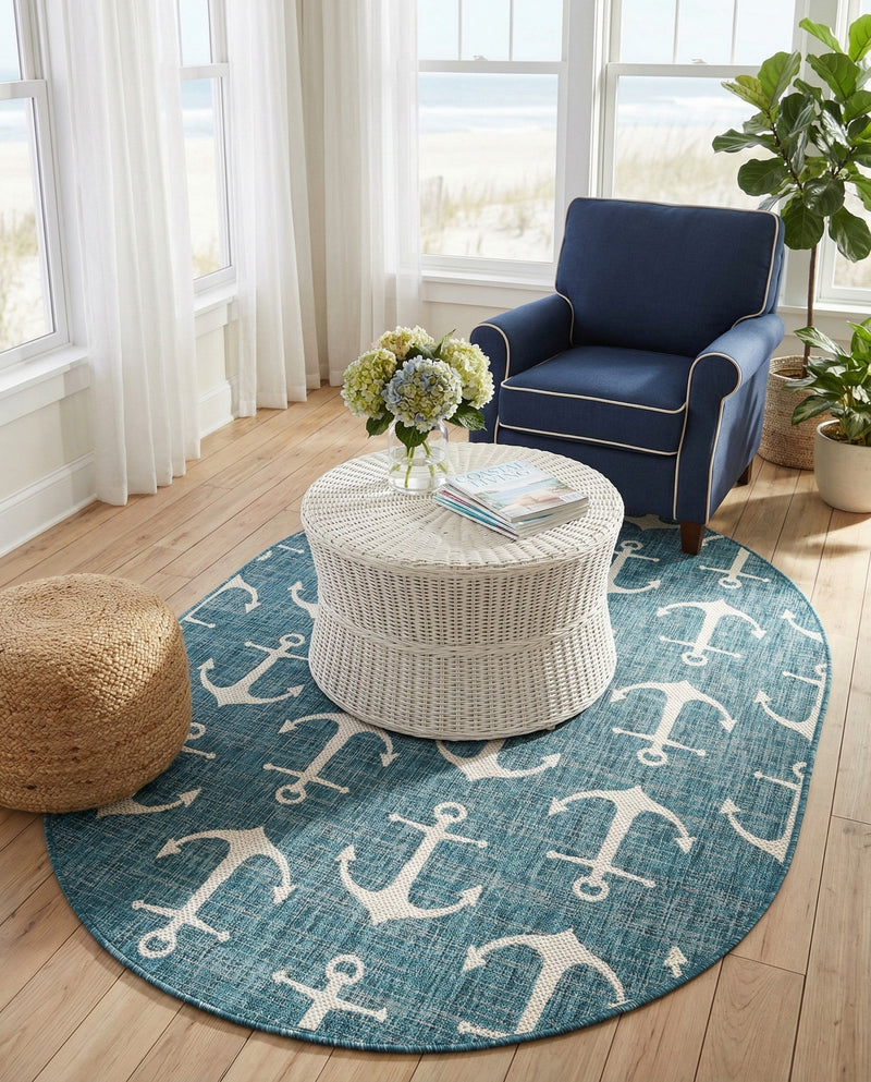 Seaside Haven Rugs Collection Area Rug - Sapphire (Teal) Oval Teal  lifestyle 73