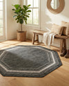 Terrace Fringe Collection Area Rug - Veranda (Black) Octagon Black  lifestyle 47