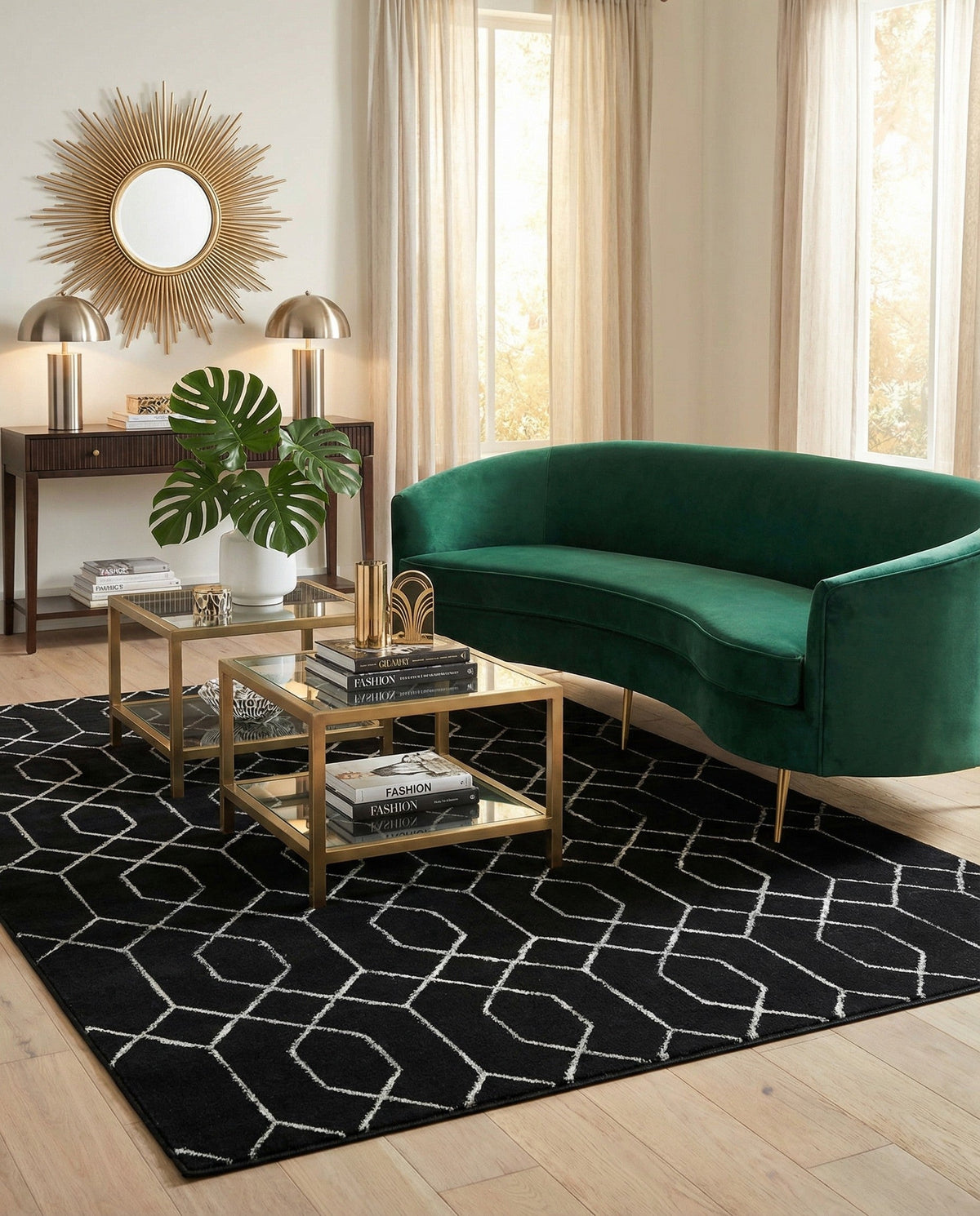 Hollywood Luxe Collection Area Rug - Sunset Rectangle Black and Silver  lifestyle 78