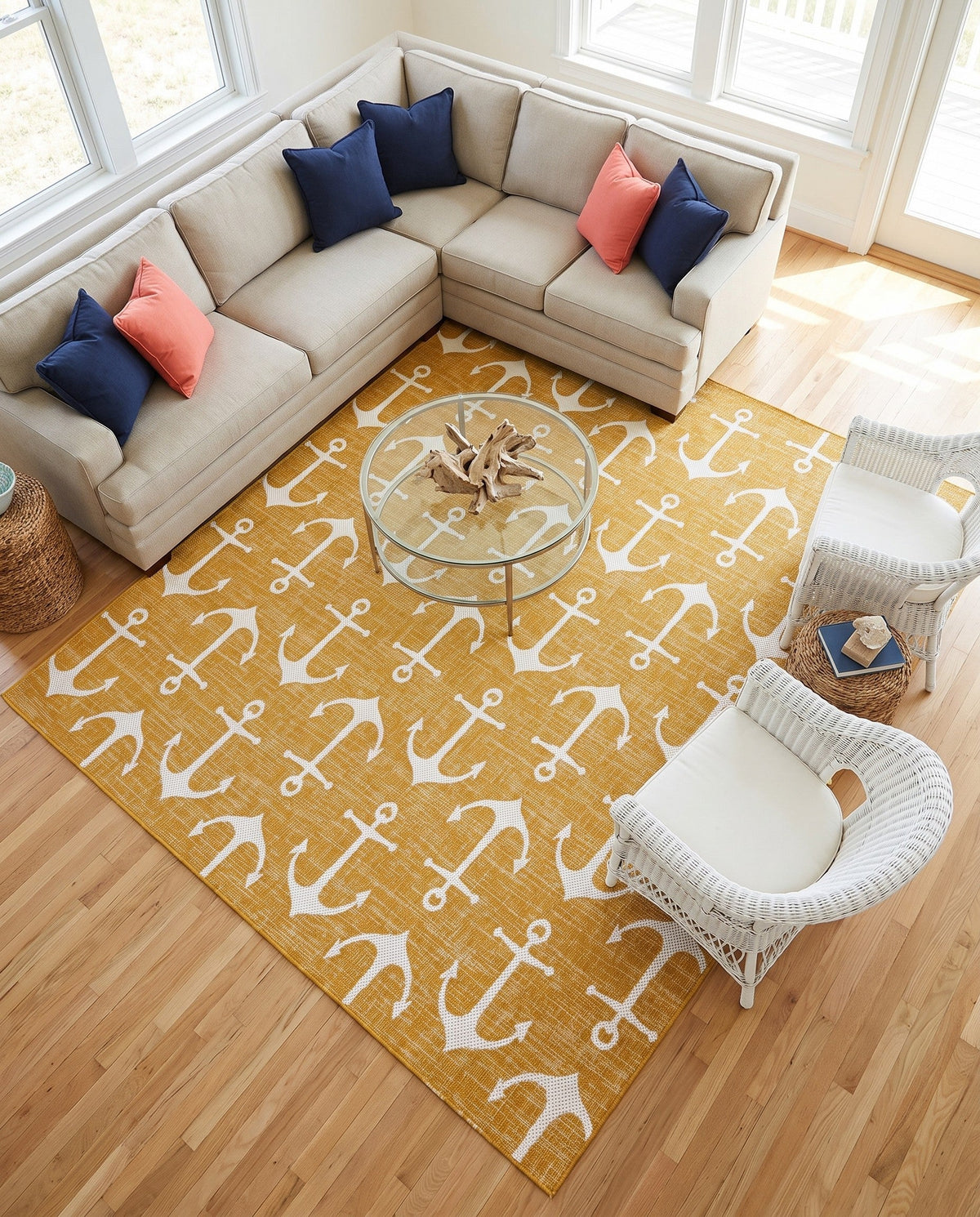 Seaside Haven Rugs Collection Area Rug - Sapphire (Yellow) Square Yellow  lifestyle 108