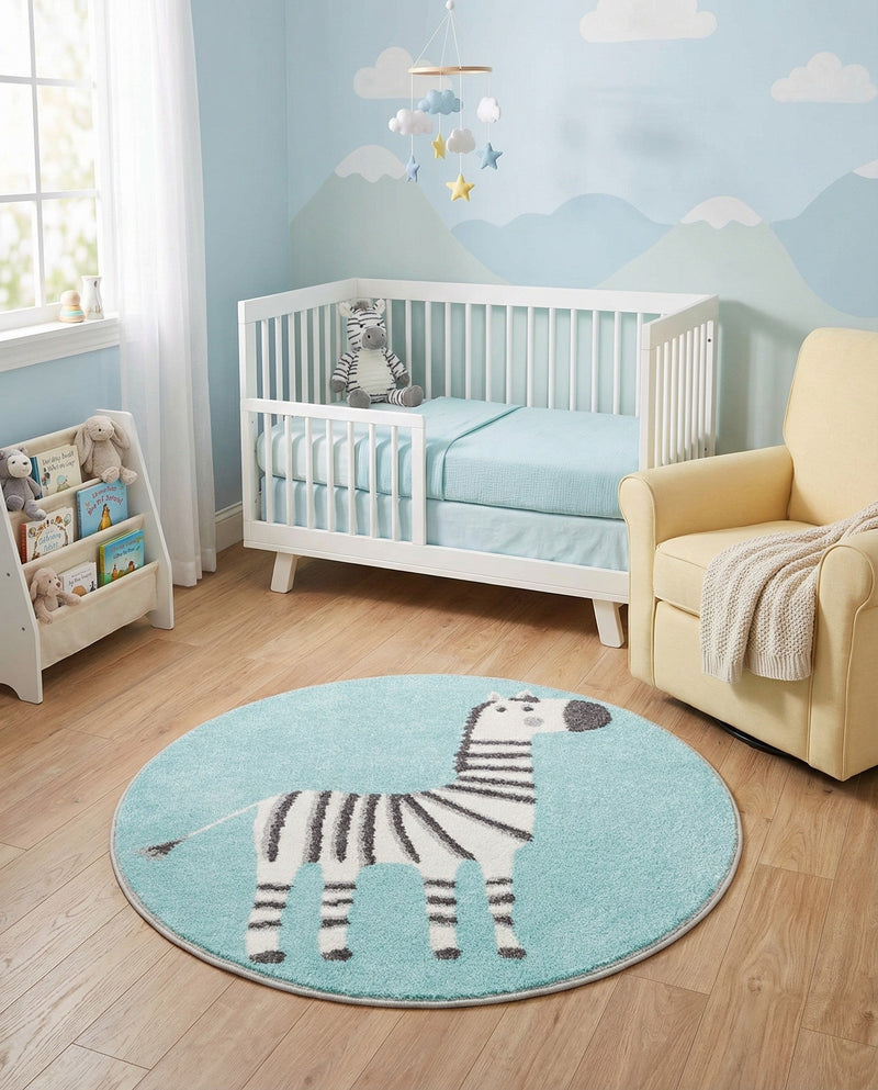 Wonder Tykes Collection Area Rug -  Vibrant Round Teal  lifestyle 29
