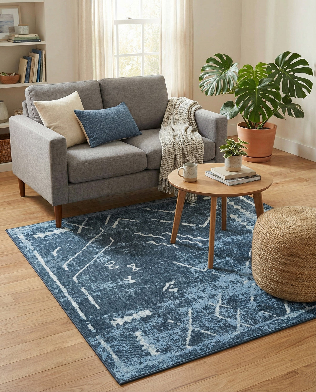 Aegean Elegance Washables Collection Area Rug - Santorini Square Navy Blue  lifestyle 71