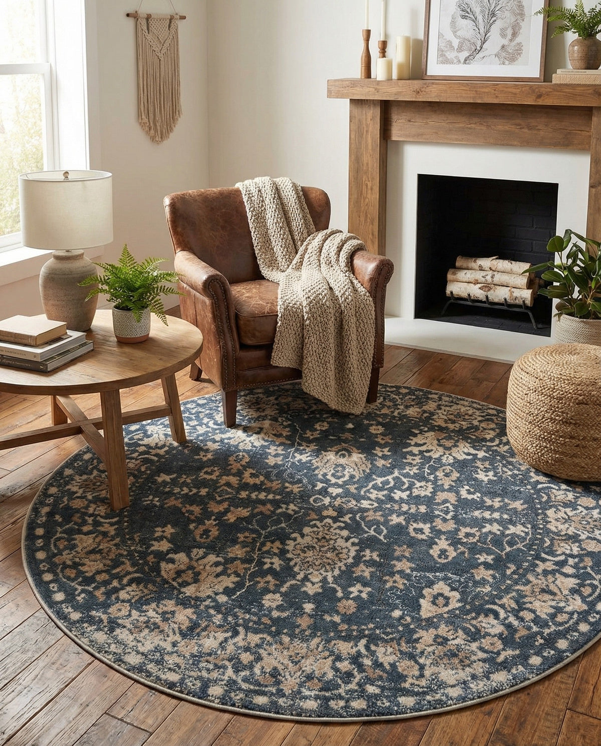 Cascade Range Collection Area Rug -  Shasta (Blue) Round Blue  lifestyle 106