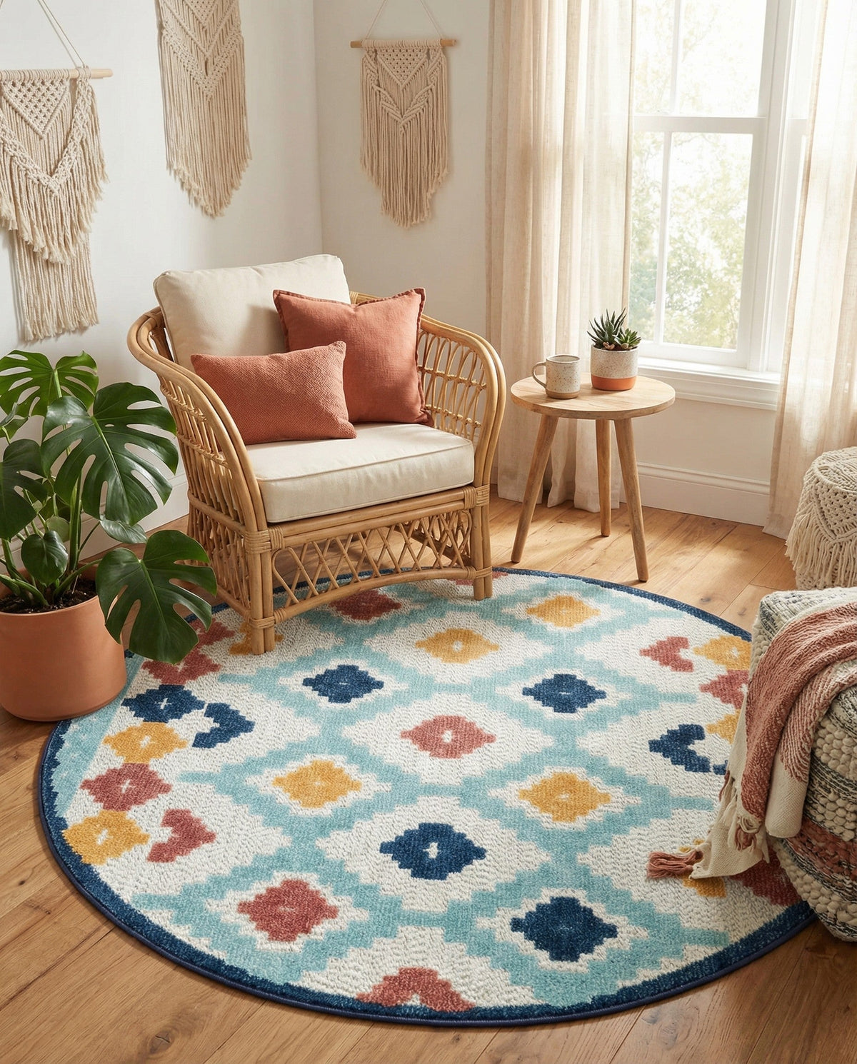 Caribbean Terrace Collection Area Rug -  Tobago Round Ivory  lifestyle 50