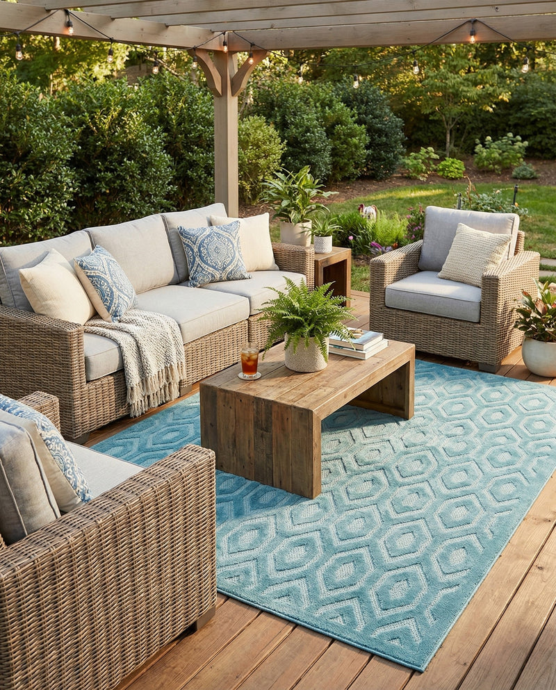 Garden Lattice Charm Collection Area Rug - Arbor (Aqua) Square Aqua  lifestyle 46
