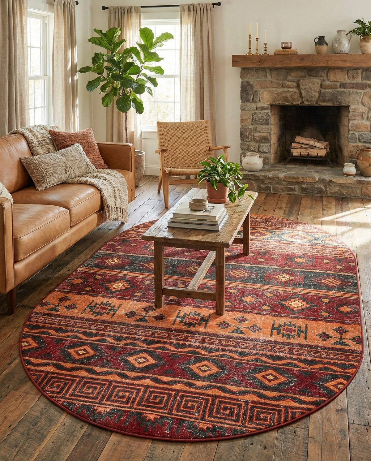 Geneva Terrace Collection Area Rug - Montreux Oval Rust Red  lifestyle 171