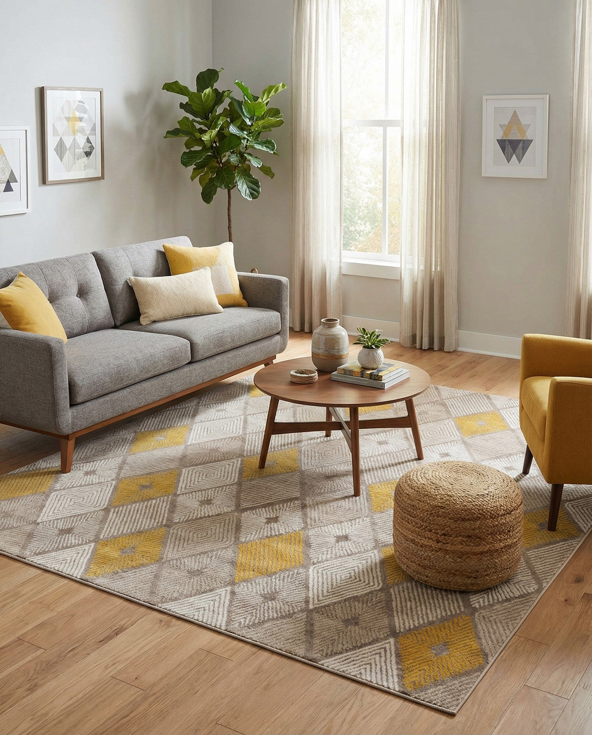 Coastal Haven Collection Area Rug -  Anchorage Square Ivory and Yellow  lifestyle 98