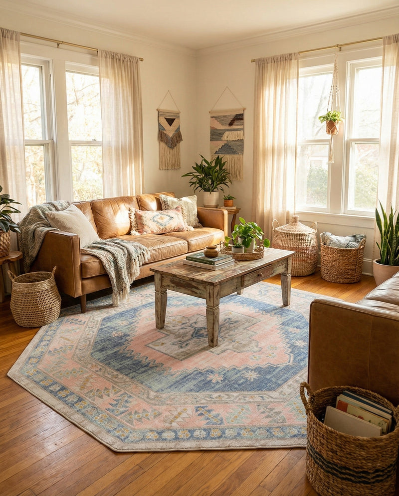 Savannah Series Collection Area Rug -  Augusta (French Blue) Octagon French Blue  lifestyle 37