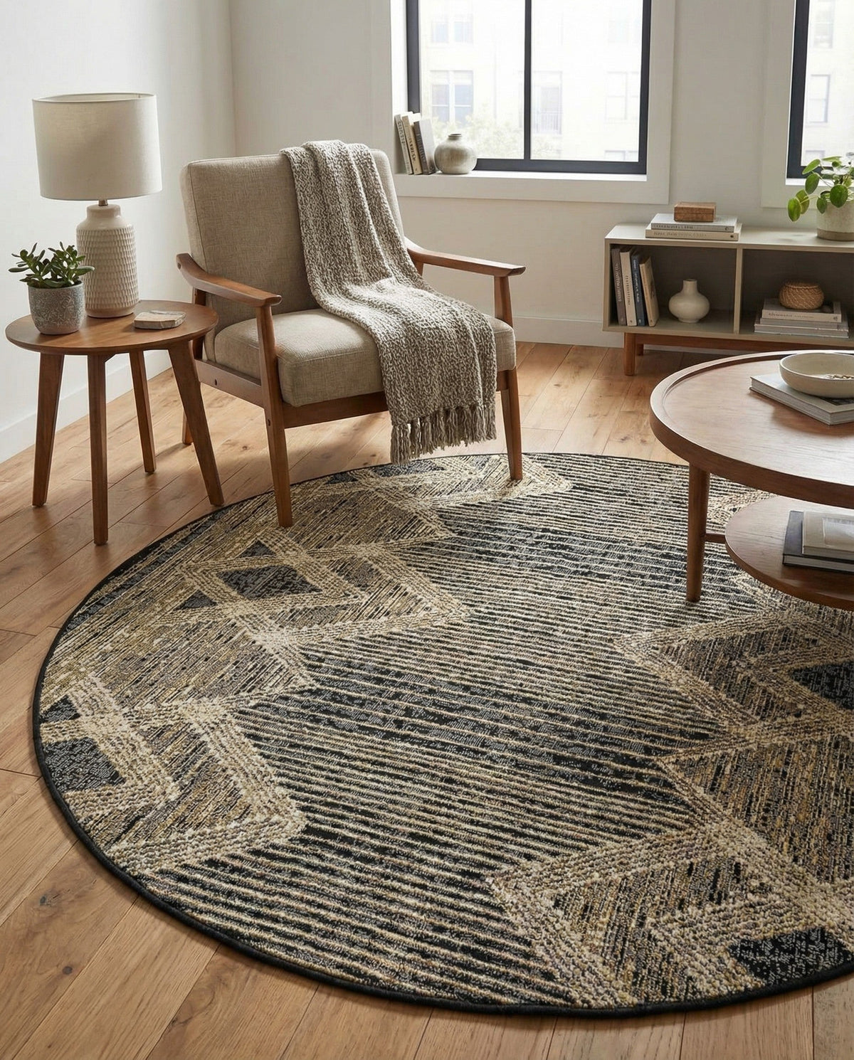 Urban Terrace Collection Area Rug -  Loft Round Charcoal  lifestyle 72