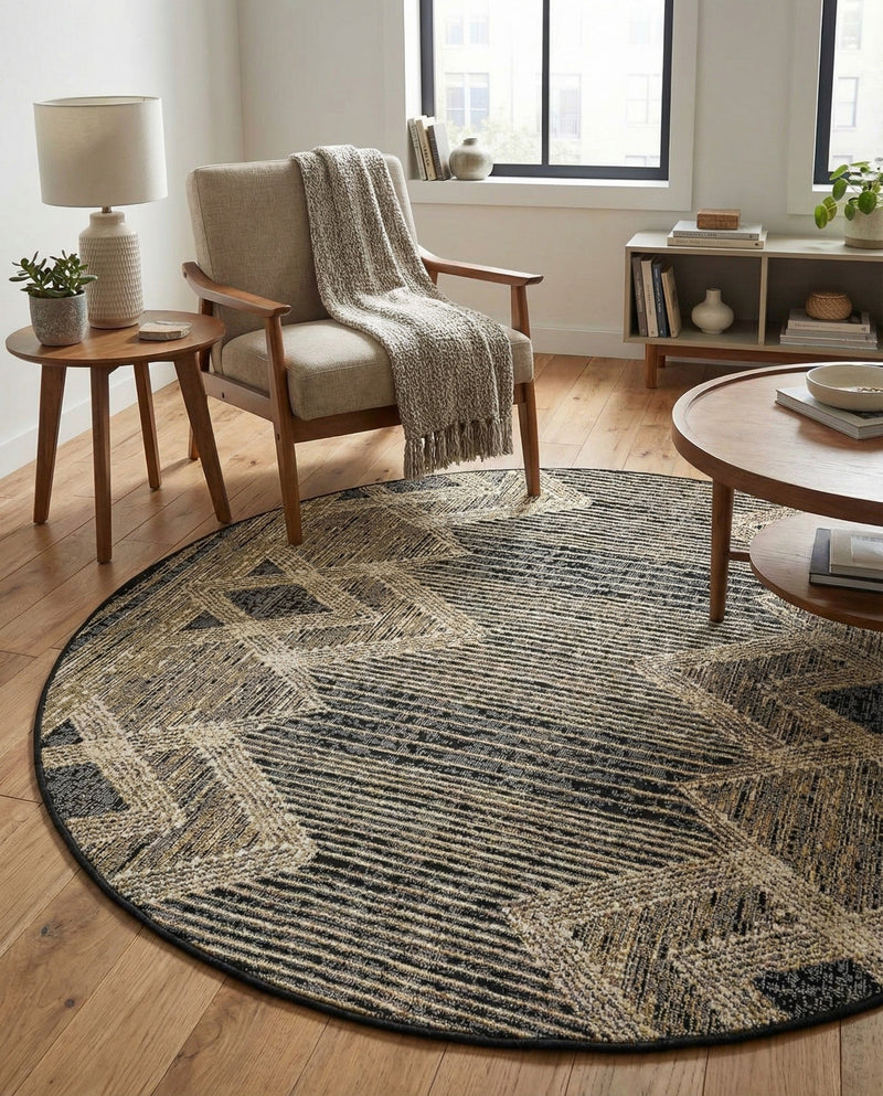 Urban Terrace Collection Area Rug -  Loft Round Charcoal  lifestyle 72