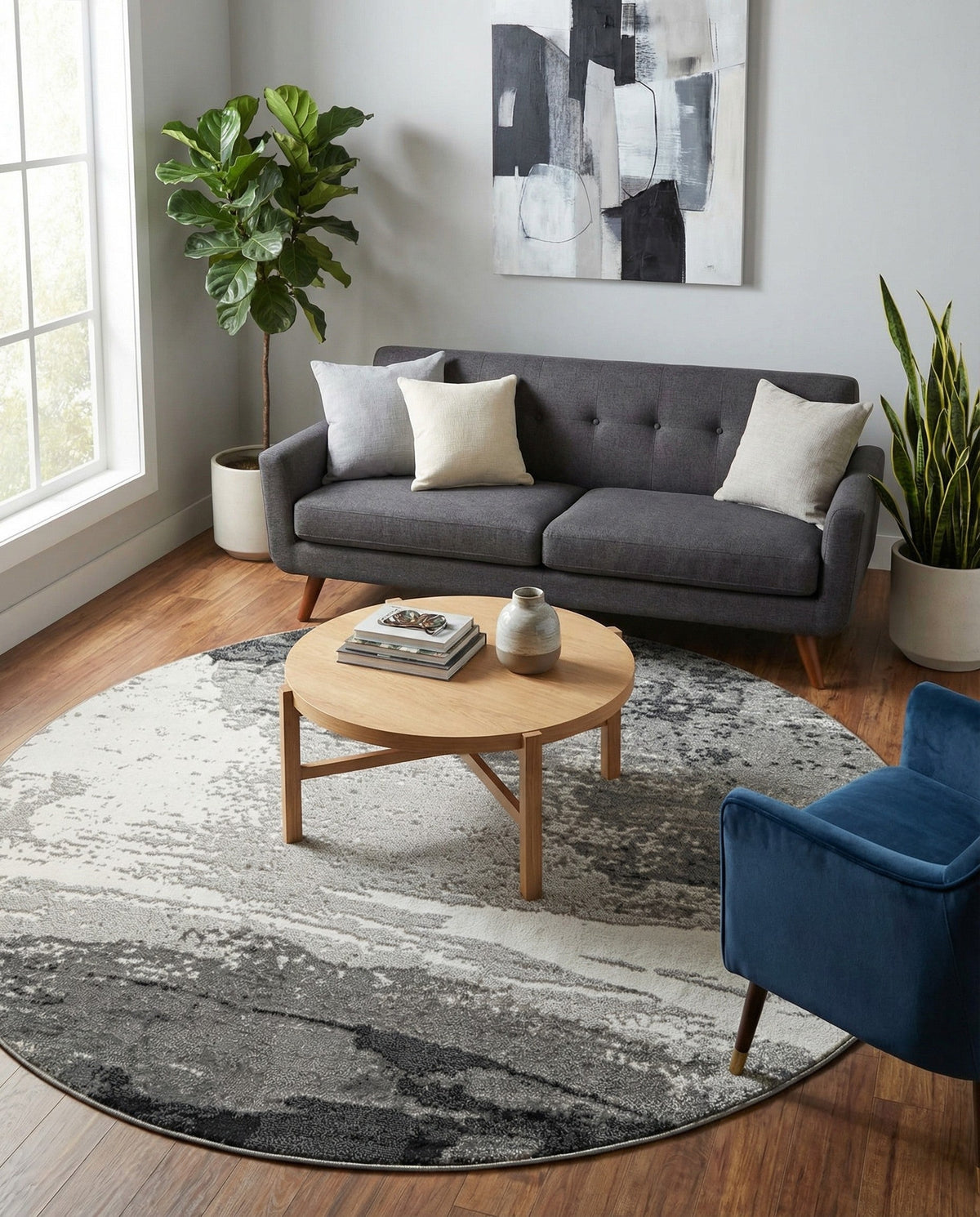 Copenhagen Edge Collection Area Rug - Nyhavn Round Black  lifestyle 135