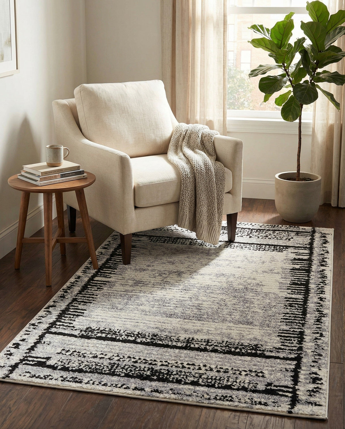 Marrakech Mosaic Collection Area Rug -  Sahara Rectangle Black and White  lifestyle 19