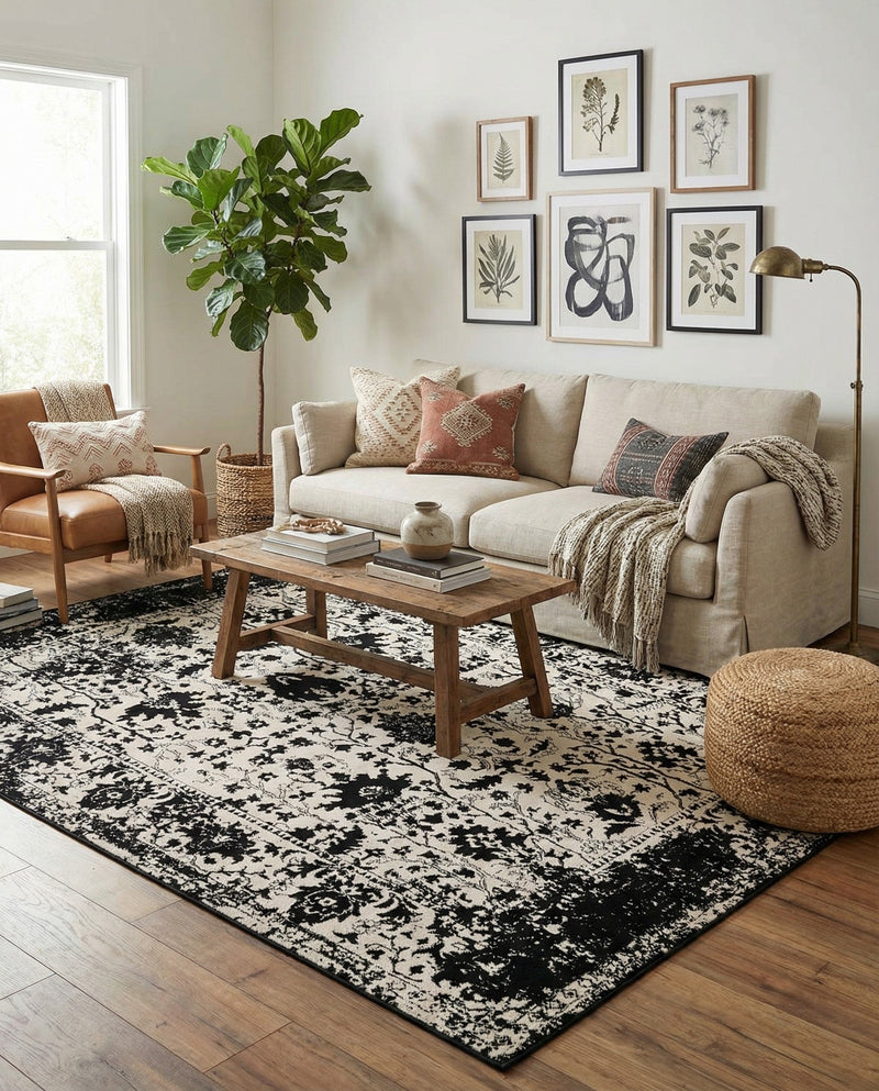 Cascade Range Collection Area Rug -  Shasta (Black and White) Rectangle Black and White  lifestyle 5