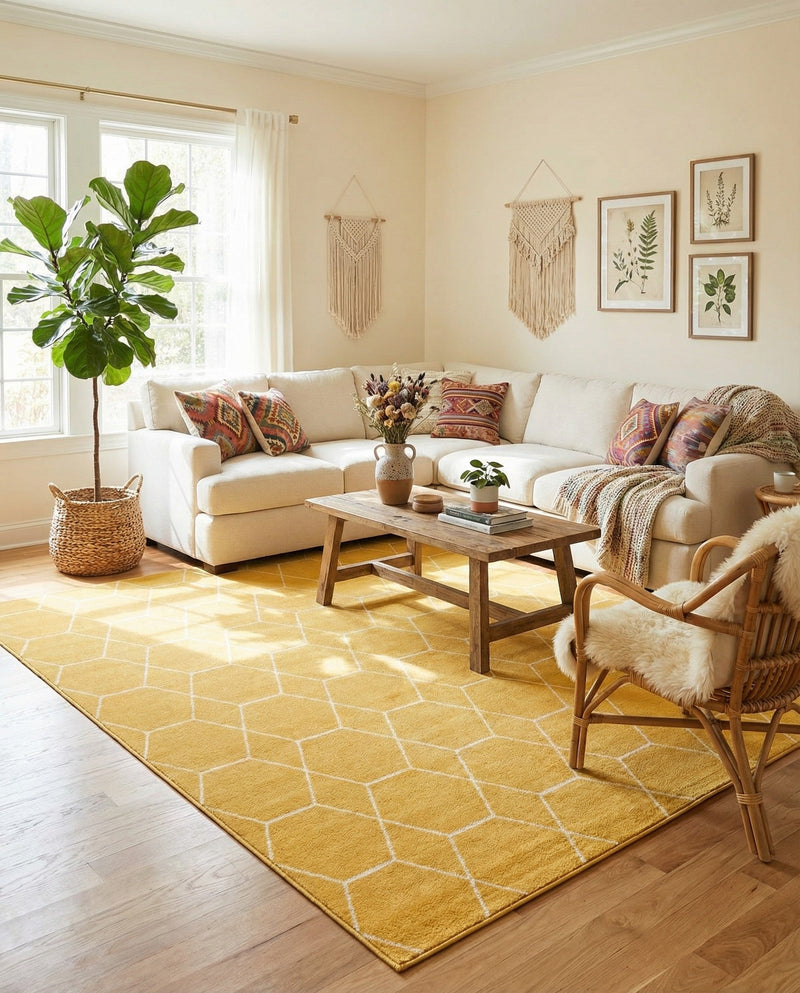 Trellis Mosaic Collection Area Rug - Arborville (Yellow) Rectangle Yellow  lifestyle 8
