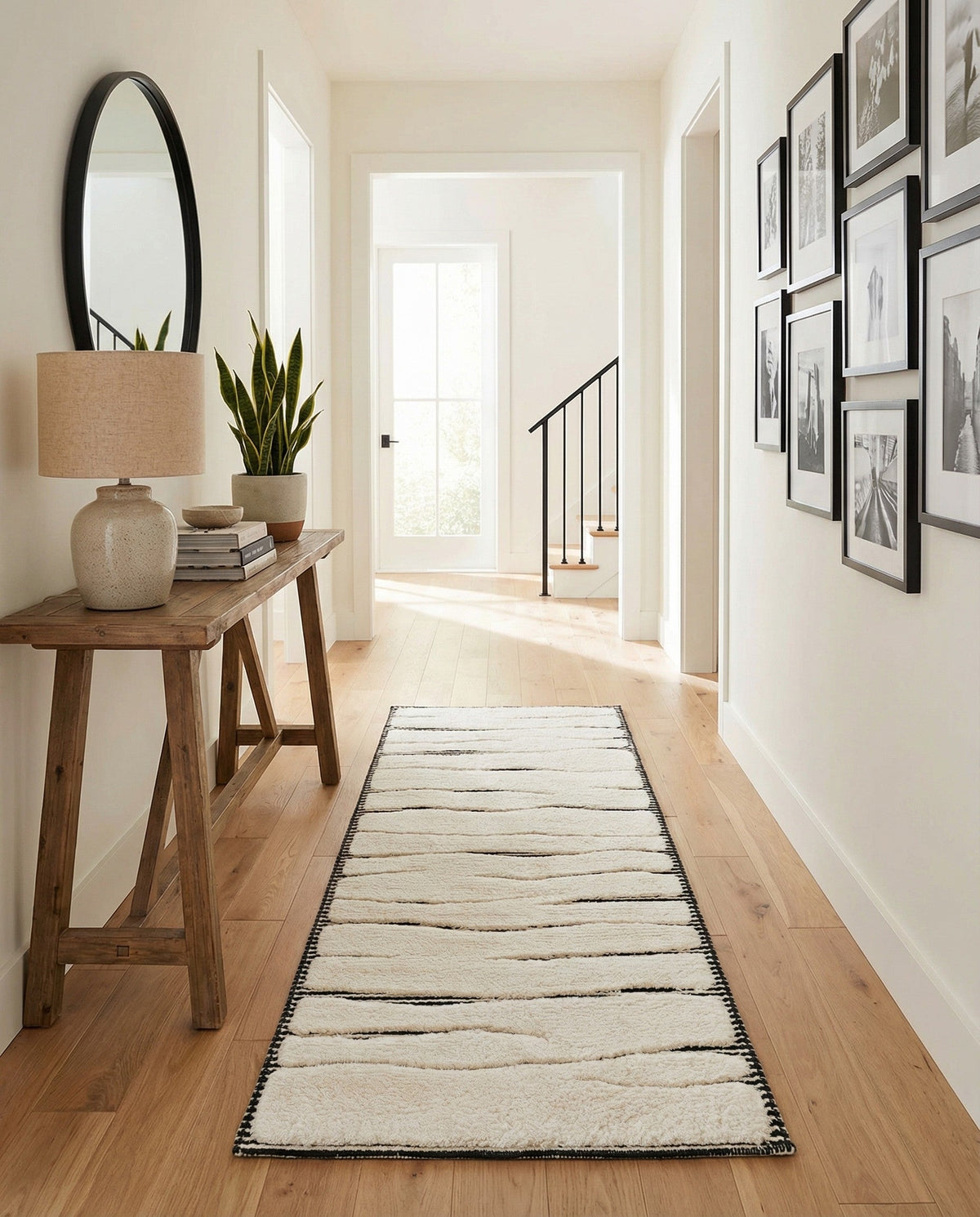 Monochrome Collection Area Rug - Slate Runner Ivory White  lifestyle 82