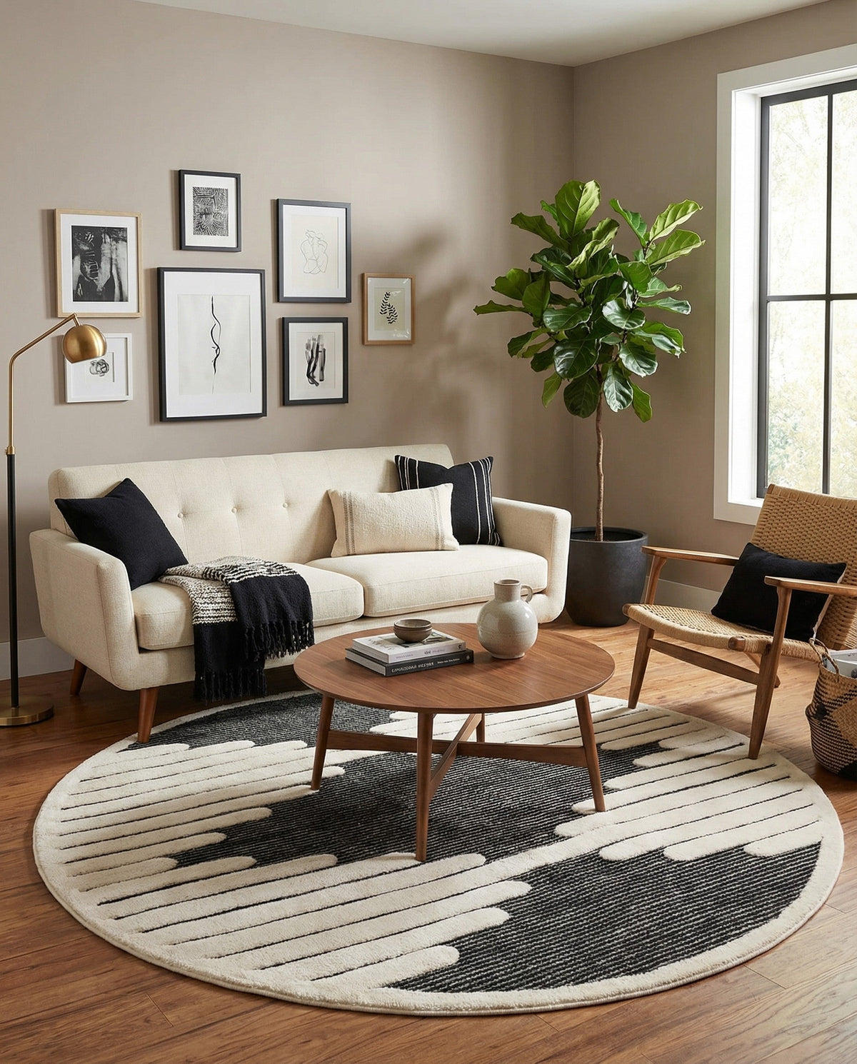 Monochrome Collection Area Rug -  Ash Round Gray  lifestyle 89