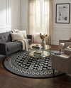Samarkand Elegance Collection Area Rug -  Margilan (Black and White) Round Black and White  lifestyle 80