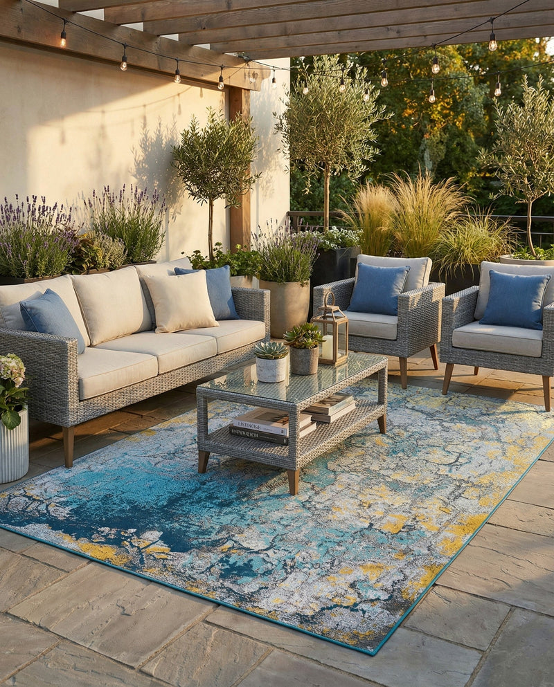 Urban Terrace Collection Area Rug -  Lanai Rectangle Gradient Blue  lifestyle 9