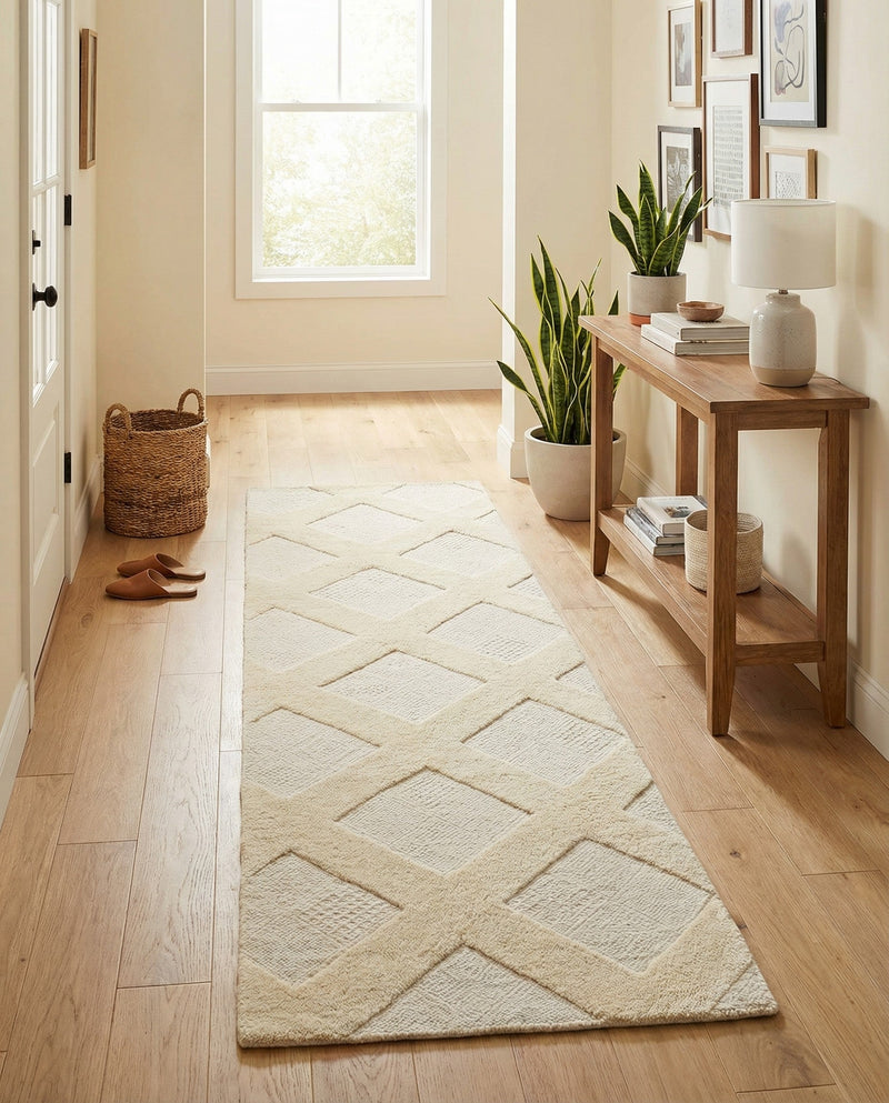 Trellis Wool Collection Area Rug - Vineyard Runner Ivory  lifestyle 22