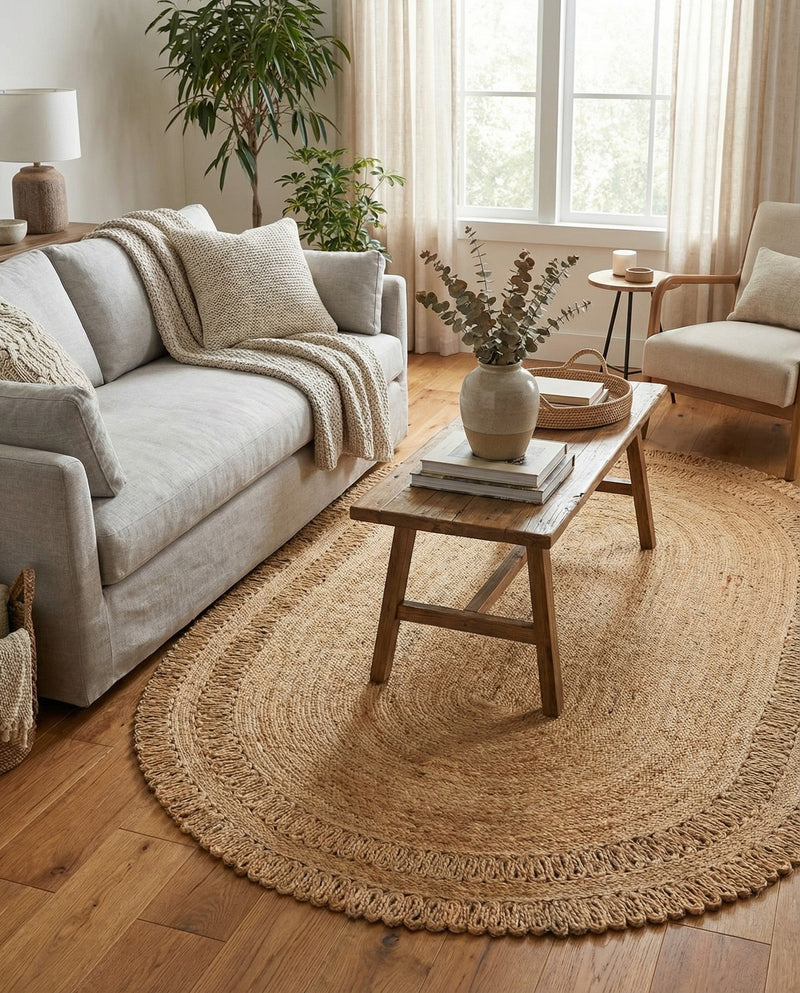 Woven Seaside Jute Collection Area Rug - Varadero Oval Natural  lifestyle 29