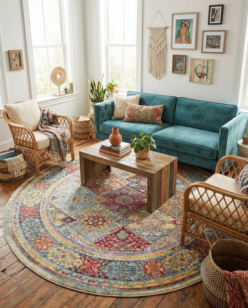 Caribbean Breeze Collection Area Rug -  Grenada Round Multi  lifestyle 65