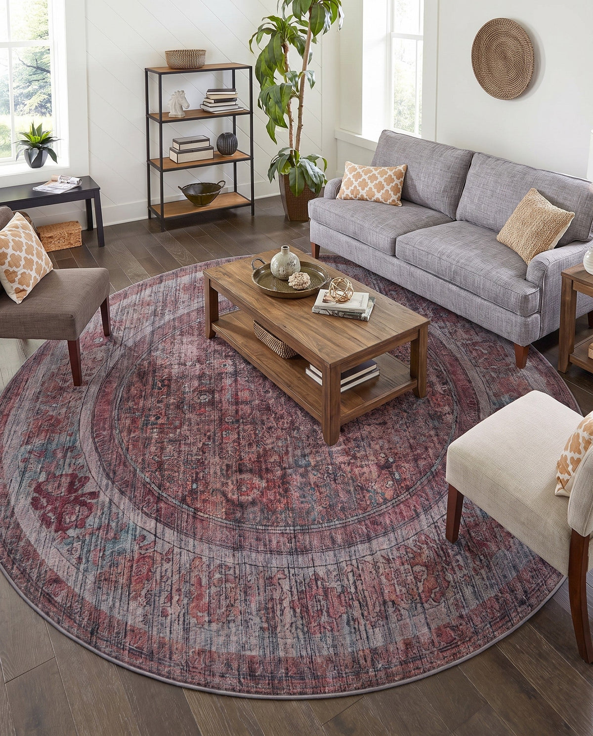 Vintage Memories Collection Area Rug -  Reverie Round Rust Red and Brown  lifestyle 58