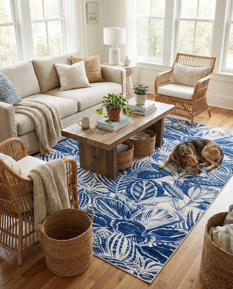 Meadow Breeze Collection Area Rug -  Bluebell Rectangle Navy Blue  lifestyle 33