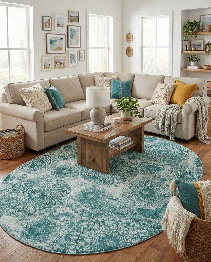 Riviera Elegance Collection Area Rug -  Monaco (Turquoise) Oval Turquoise  lifestyle 65