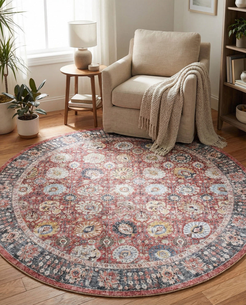 Heritage Elegance Collection Area Rug -  Gatchina Round Vintage Red  lifestyle 68
