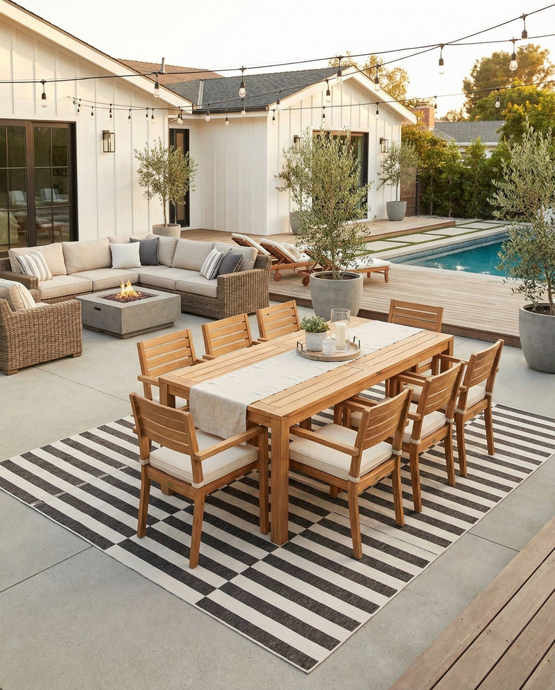 Seaside Stripes Collection Area Rug - Cabana (Charcoal) Square Charcoal  lifestyle 42