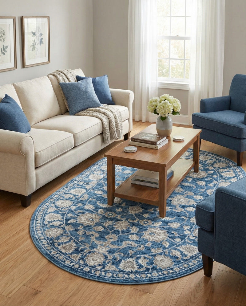 Charleston Elegance Collection Area Rug -  Seaport (Blue) Oval Blue  lifestyle 42
