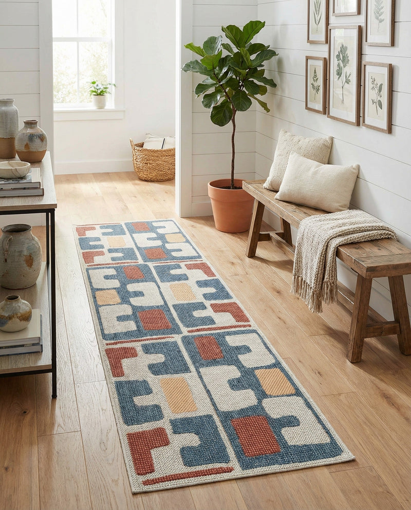Coastal Terrace Collection Area Rug -  Sail Runner Ivory and Blue  lifestyle 32