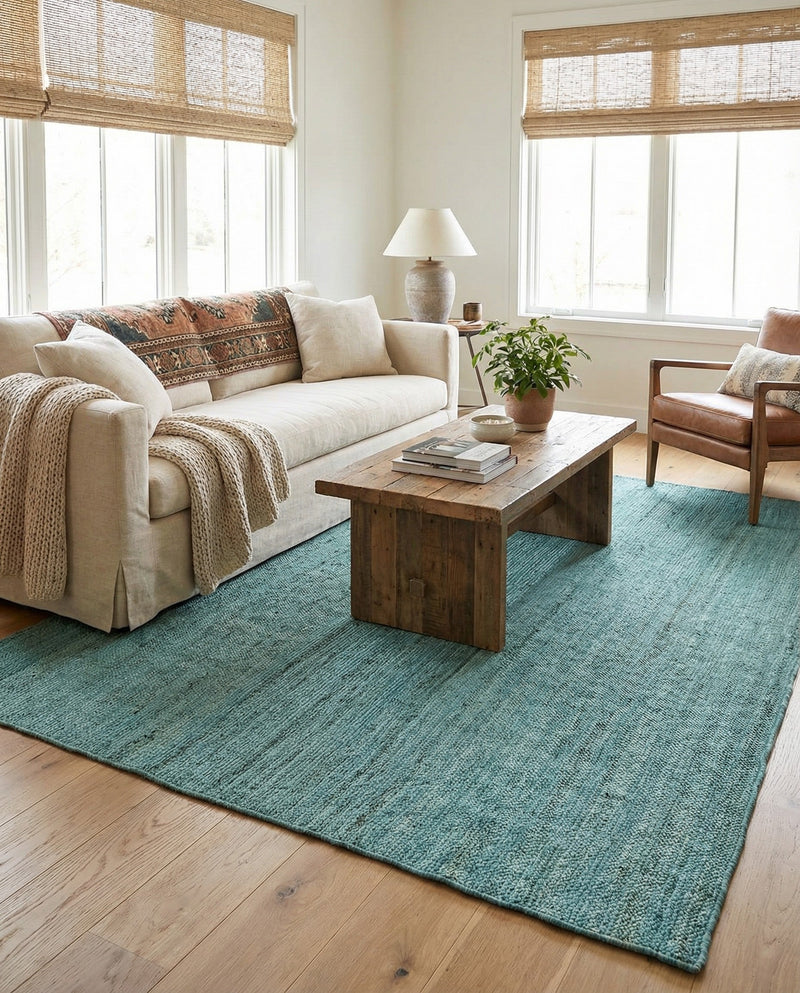 Woven Seaside Jute Collection Area Rug - Savannah (Turquoise) Rectangle Turquoise  lifestyle 7
