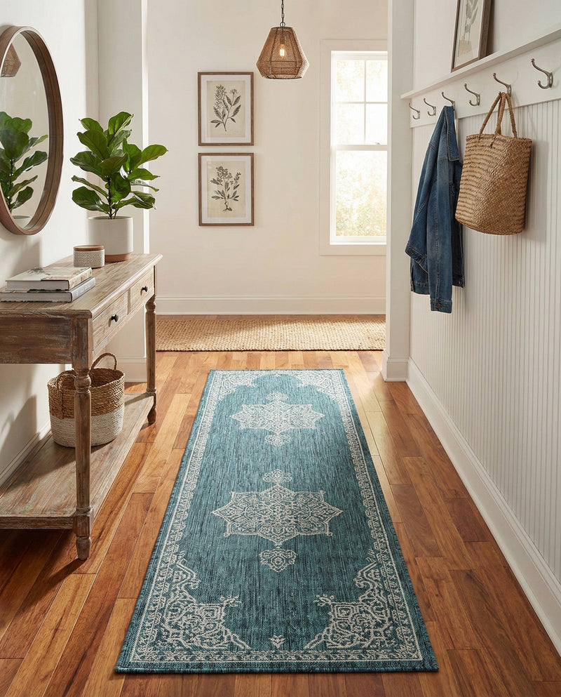 Patio Heritage Collection Area Rug -  Charleston (Teal) Runner Teal  lifestyle 72