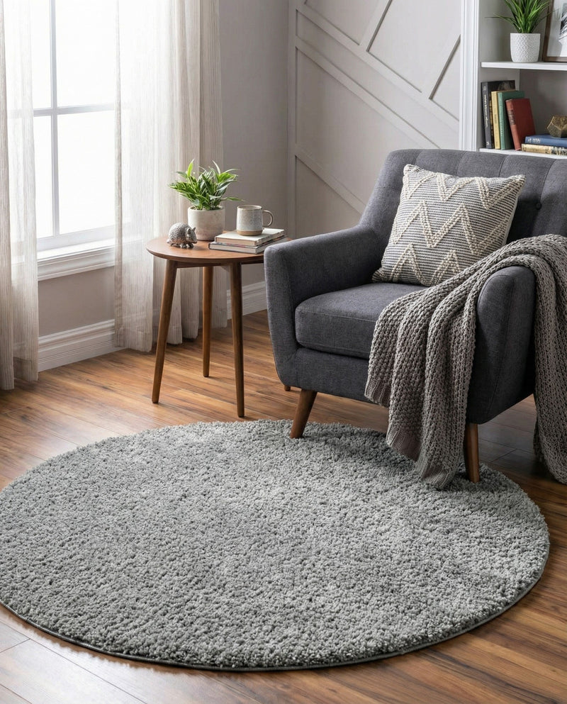 Cozy Comfort Shag Collection Area Rug - Haven (Cloud Gray) Round Cloud Gray  lifestyle 39