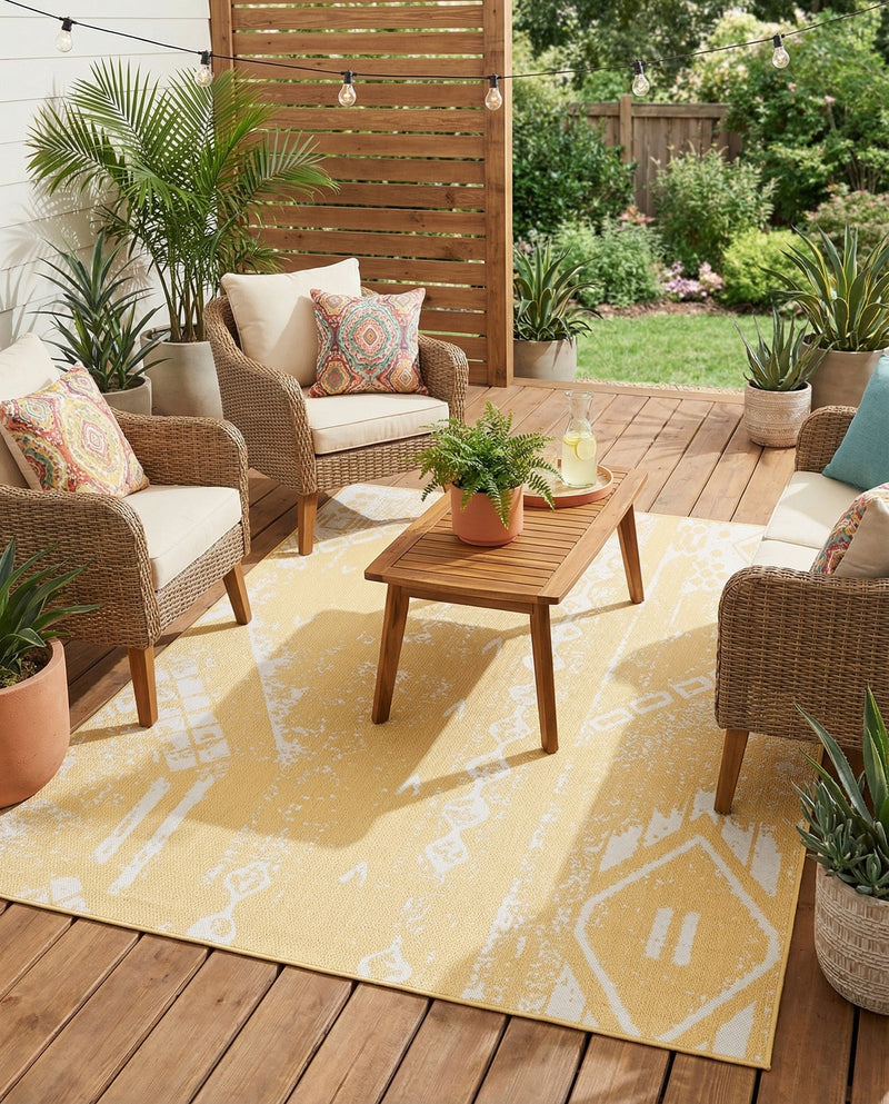 Desert Nomad Terrace Collection Area Rug - Sahara (Yellow) Rectangle Yellow  lifestyle 15