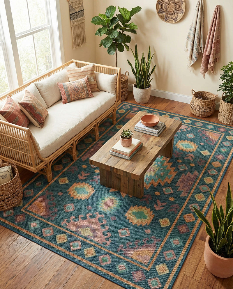 Coastal Terrace Collection Area Rug -  Dunes Rectangle Navy Blue  lifestyle 13
