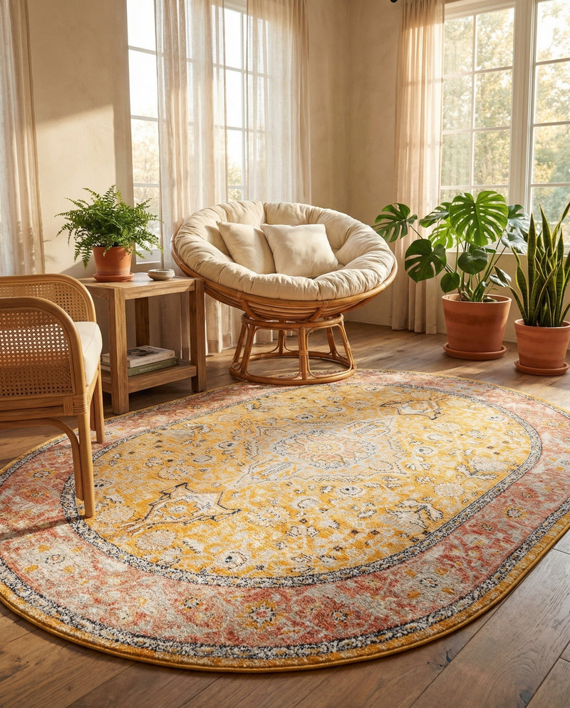 Seville Stripes Collection Area Rug - Cadiz (Yellow) Oval Yellow  lifestyle 51