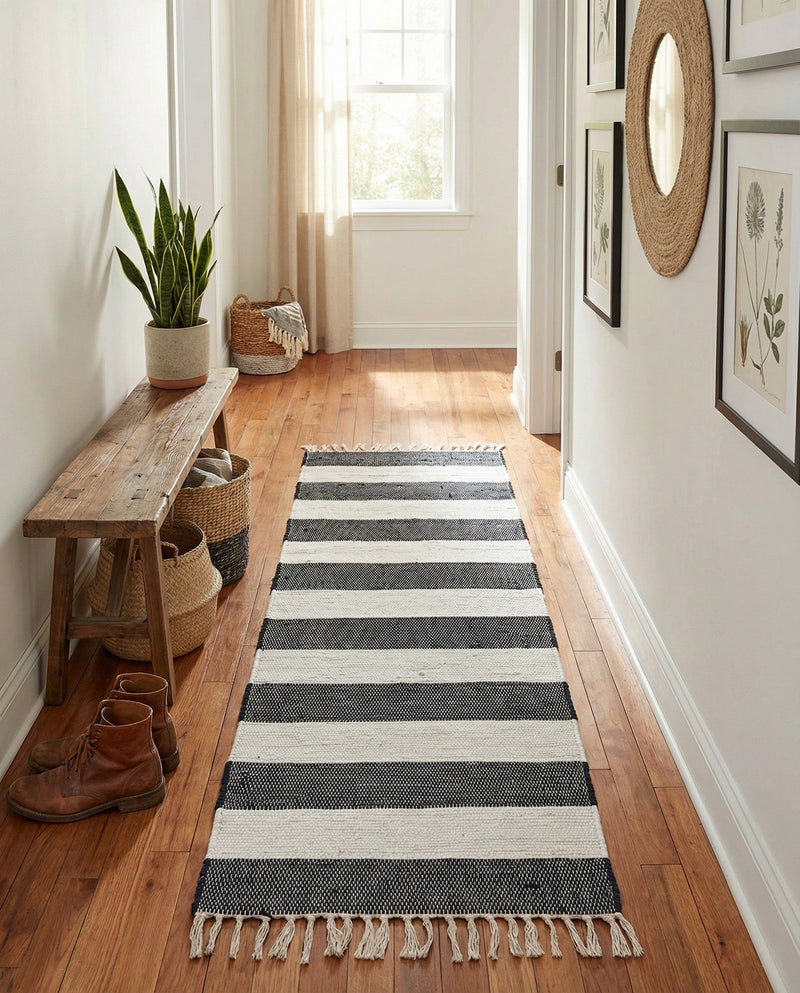 Tassel Trail Collection Area Rug - Pathway (Navy Blue) Runner Navy Blue  lifestyle 74