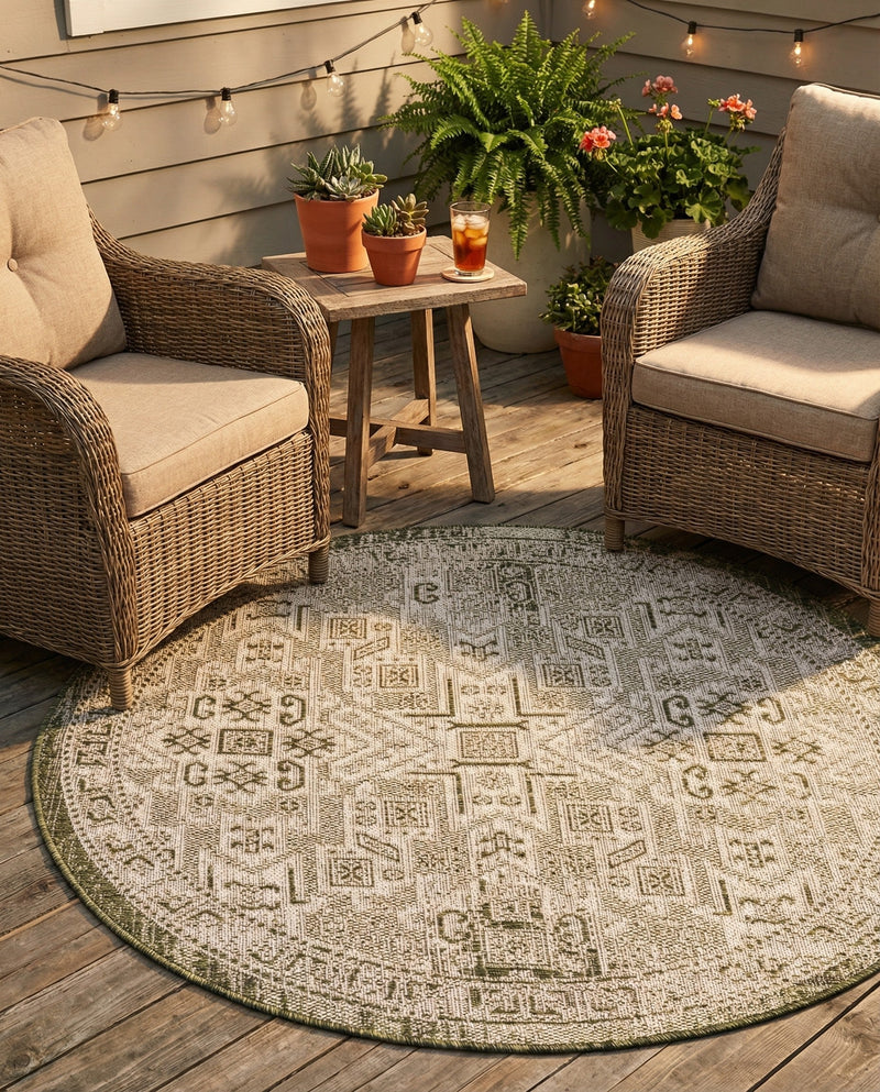 Tribal Terrace Treasures Collection Area Rug - Mayan Marina (Green) Round Green  lifestyle 69