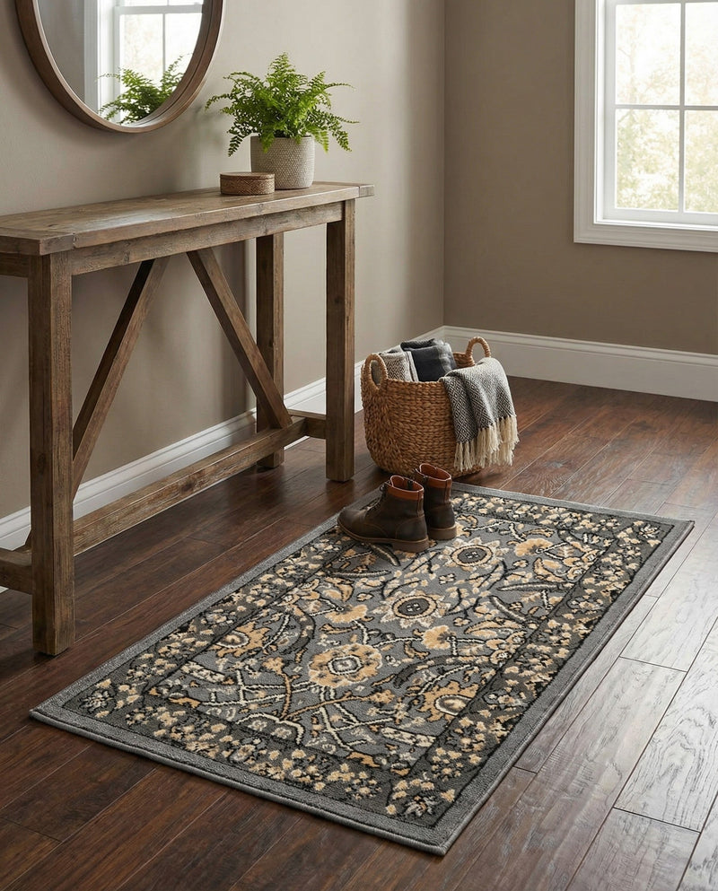 Tabriz Tapestry Collection Area Rug - Sahand (Dark Gray) Rectangle Dark Gray  lifestyle 6