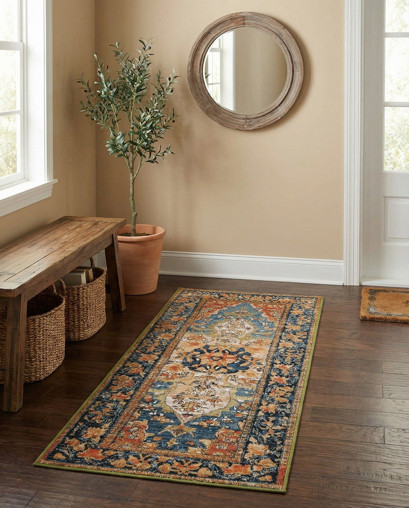 Patio Heritage Collection Area Rug -  Grove Runner Navy Blue and Rust Red  lifestyle 29