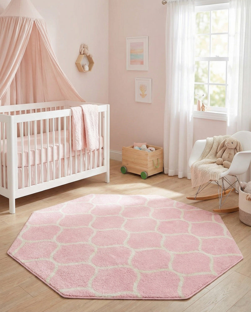 Trellis Mosaic Collection Area Rug -  Pergolatown (Light Pink) Octagon Light Pink  lifestyle 36